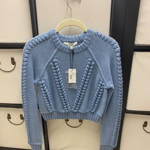 Milly Cropped Braid Stitched Blue Sweater